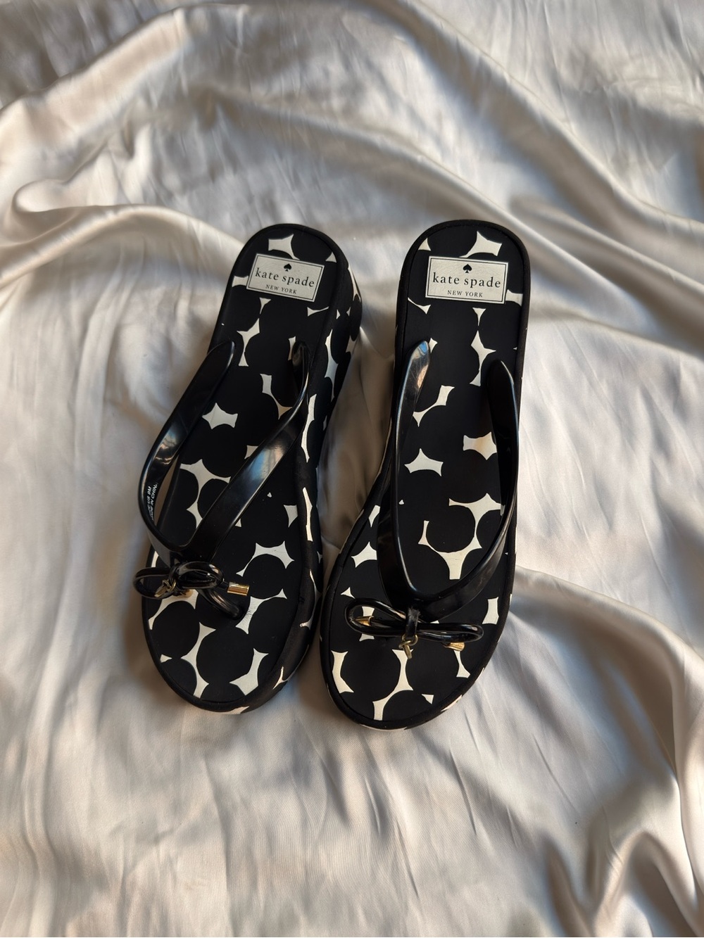 kate spade New York Black & White Patterned Jelly Flip Flops